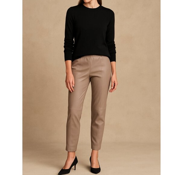 St. John *NEW* Taupe Leather Pants - originally $1995! - Picture 1 of 15